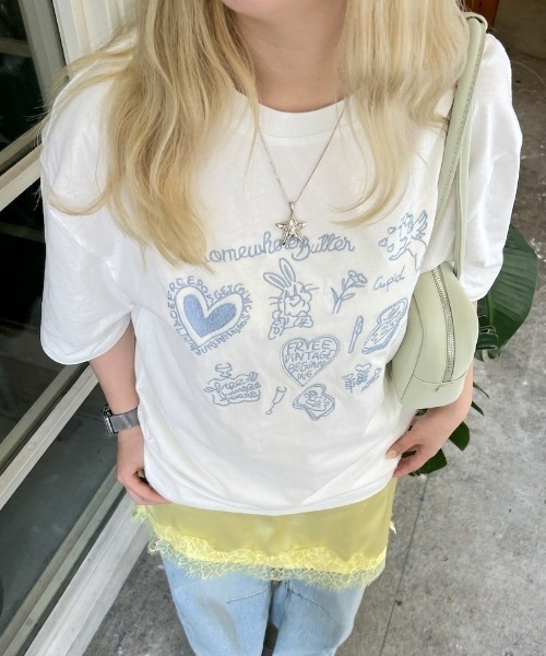 LAC-VERT(ラック・ヴェール)の「落書き刺繍Tシャツ(Tシャツ/カットソー・レディース・ブラック/ピンク/ホワイト・FREE)」の13枚目の写真