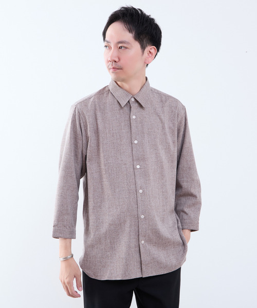 MEN'S MELROSE（メンズメルローズ）の「リネンライクエステル レギュラーカラー8分袖シャツ（シャツ/ブラウス・メンズ・ネイビー/ブラウン・4/3）」の2枚目の写真