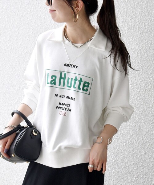 SHIPS any(シップス エニィ)の「【SHIPS any別注】La Hutte:〈洗濯機可能〉襟付き ロゴ プリント スウェット(スウェット・レディース・ホワイト/ネイビー/ライトグレー・ONE SIZE)」の2枚目の写真