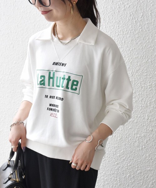 SHIPS any(シップス エニィ)の「【SHIPS any別注】La Hutte:〈洗濯機可能〉襟付き ロゴ プリント スウェット(スウェット・レディース・ホワイト/ネイビー/ライトグレー・ONE SIZE)」の6枚目の写真