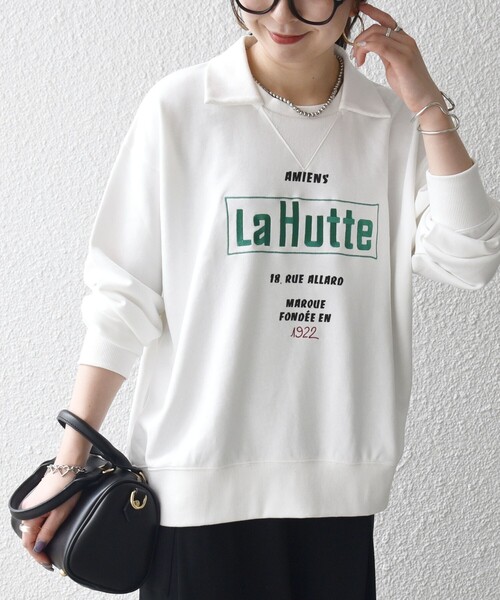 SHIPS any(シップス エニィ)の「【SHIPS any別注】La Hutte:〈洗濯機可能〉襟付き ロゴ プリント スウェット(スウェット・レディース・ホワイト/ネイビー/ライトグレー・ONE SIZE)」の7枚目の写真