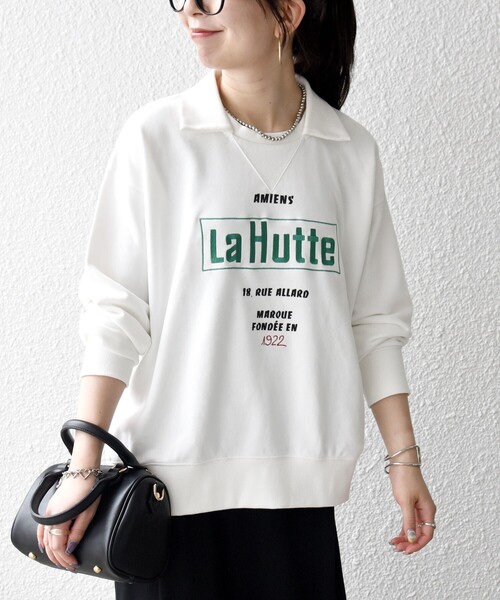 SHIPS any(シップス エニィ)の「【SHIPS any別注】La Hutte:〈洗濯機可能〉襟付き ロゴ プリント スウェット(スウェット・レディース・ホワイト/ネイビー/ライトグレー・ONE SIZE)」の12枚目の写真