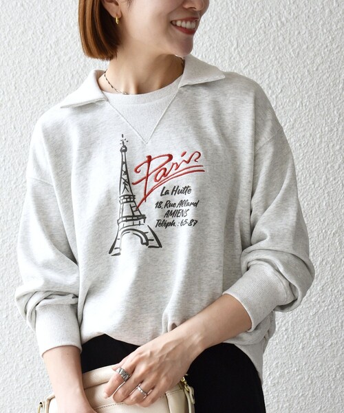SHIPS any(シップス エニィ)の「【SHIPS any別注】La Hutte:〈洗濯機可能〉襟付き ロゴ プリント スウェット(スウェット・レディース・ホワイト/ネイビー/ライトグレー・ONE SIZE)」の15枚目の写真