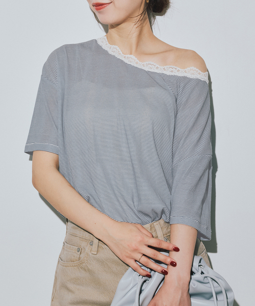 MILLER(ミラー)の「《追加》miller/ミラー SLOBE別注 レースシアーTEE(Tシャツ/カットソー・レディース・ホワイト/スカイブルー/ブラック/ネイビー・FREE)」の4枚目の写真