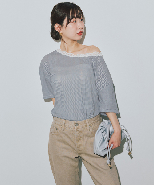 MILLER(ミラー)の「《追加》miller/ミラー SLOBE別注 レースシアーTEE(Tシャツ/カットソー・レディース・ホワイト/スカイブルー/ブラック/ネイビー・FREE)」の9枚目の写真