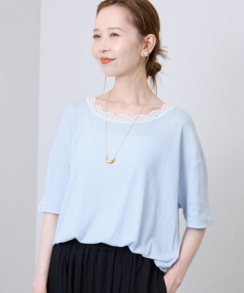 MILLER(ミラー)の「《追加》miller/ミラー SLOBE別注 レースシアーTEE(Tシャツ/カットソー・レディース・ホワイト/スカイブルー/ブラック/ネイビー・FREE)」の22枚目の写真