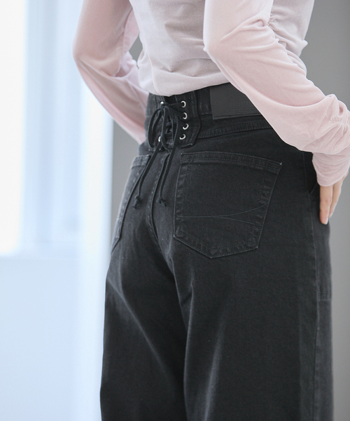 La TOTALITE(ラトータリテ)の「【洗える】SOMETHING / サムシング LISA LACE UP WIDE(デニムパンツ・レディース・ブラック/ネイビー/ブラウン・SMALL/MEDIUM/LARGE)」の1枚目の写真