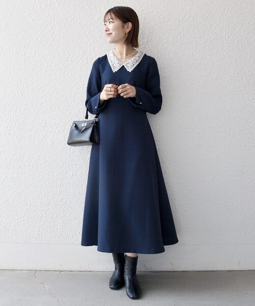 SHIPS any（シップス エニィ）の「SHIPS any:〈洗濯機可能〉レースカラー ロング スリーブ ワンピース［NAVY BLUE］（ワンピース・レディース・ナチュラル/ネイビー・ONE SIZE）」の8枚目の写真