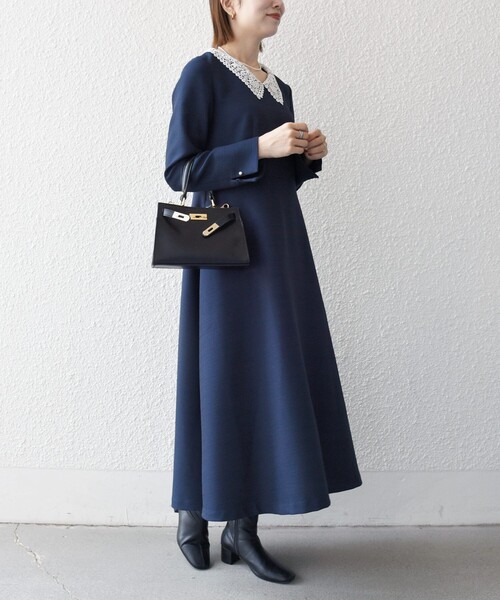 SHIPS any（シップス エニィ）の「SHIPS any:〈洗濯機可能〉レースカラー ロング スリーブ ワンピース［NAVY BLUE］（ワンピース・レディース・ナチュラル/ネイビー・ONE SIZE）」の10枚目の写真