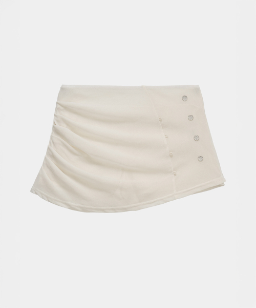 ETRE AU SOMMET（エトレオソメ）の「Velvet Button Shirring Mini Skirt (Ivory)（スカート・レディース・アイボリー・FREE）」の5枚目の写真