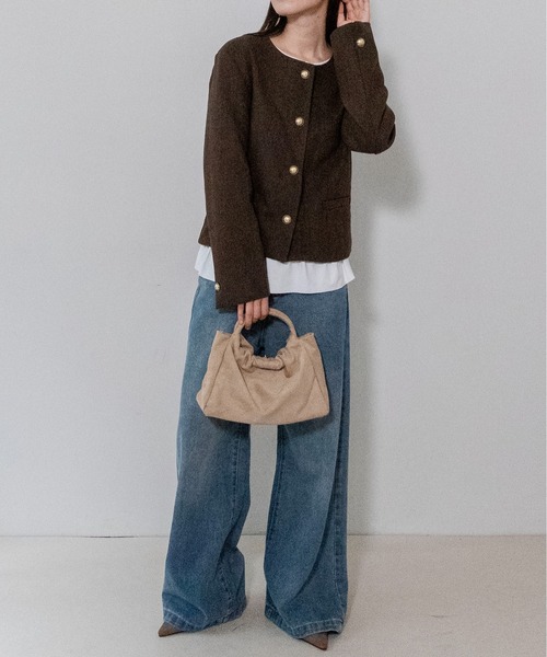 on:nue（オンニュ）の「【on:nue】ゴールド釦ヘリンボーンノーカラージャケット /26-27 AW COLLECTION（ノーカラージャケット・レディース・ベージュ/ブラウン/グレー・FREE）」の22枚目の写真