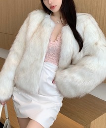 ノーカラーシャギーエコファージャケット