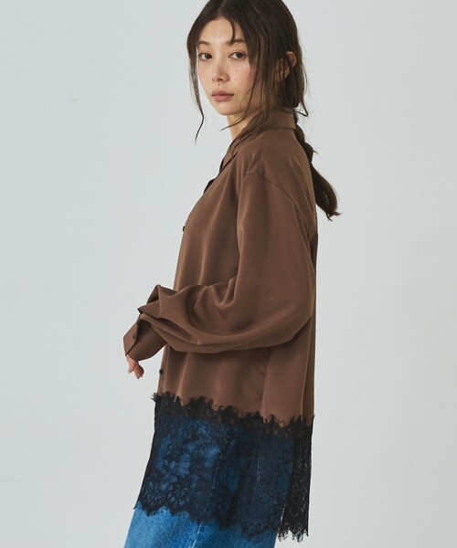 abahouse mavie(アバハウスマヴィ)の「裾レースシャツ(シャツ/ブラウス・レディース・ブラウン/オフホワイト/ブラック・フリー)」の1枚目の写真