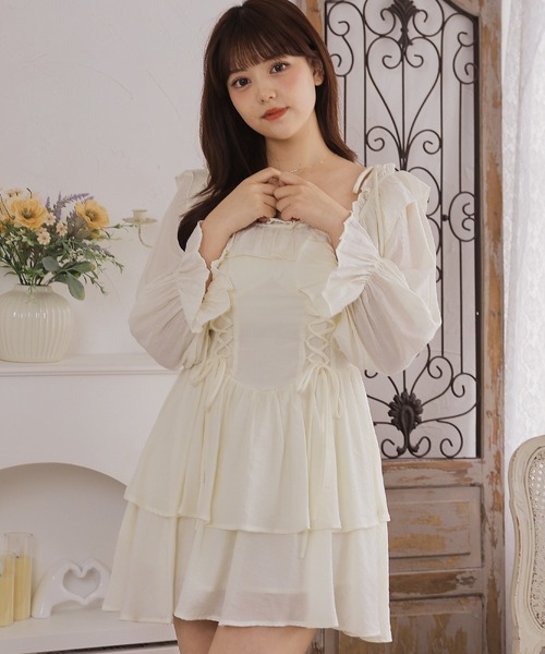 Anely(アネリー)の「オフショル フリル レースアップ ティアード ワンピース(ワンピース・レディース・ブラウン/アイボリー・FREE)」の7枚目の写真