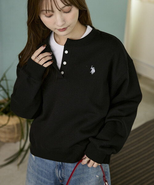 U.S. POLO ASSN.（ユーエスポロアッスン）の「U.S. POLO ASSN. × PUBLUX/ユーエスポロアッスン 別注 ヘンリーネック スウェット　限定展開（スウェット・レディース・グリーン/グレー/ブラック/ネイビー・ﾌﾘ-）」の5枚目の写真