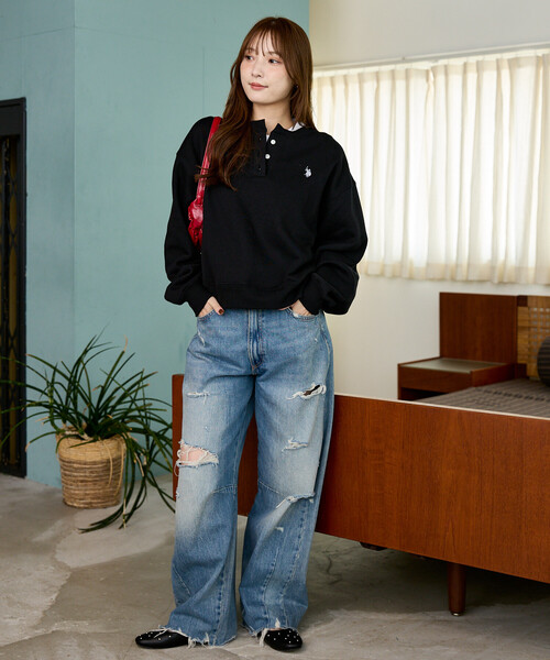 U.S. POLO ASSN.（ユーエスポロアッスン）の「U.S. POLO ASSN. × PUBLUX/ユーエスポロアッスン 別注 ヘンリーネック スウェット　限定展開（スウェット・レディース・グリーン/グレー/ブラック/ネイビー・ﾌﾘ-）」の8枚目の写真