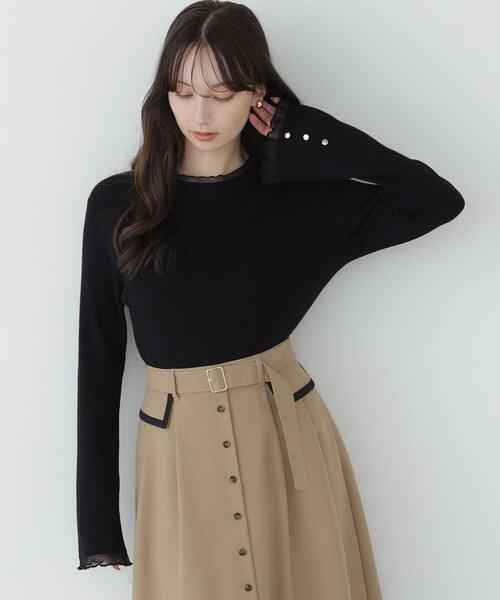 NATURAL BEAUTY BASIC(ナチュラルビューティーベーシック)の「モックネックシアーカフスニット(ニット/セーター・レディース・ピンク/オフホワイト/ブラック/ダークブラウン・FREE)」の21枚目の写真