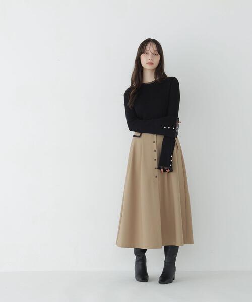 NATURAL BEAUTY BASIC(ナチュラルビューティーベーシック)の「モックネックシアーカフスニット(ニット/セーター・レディース・ピンク/オフホワイト/ブラック/ダークブラウン・FREE)」の10枚目の写真