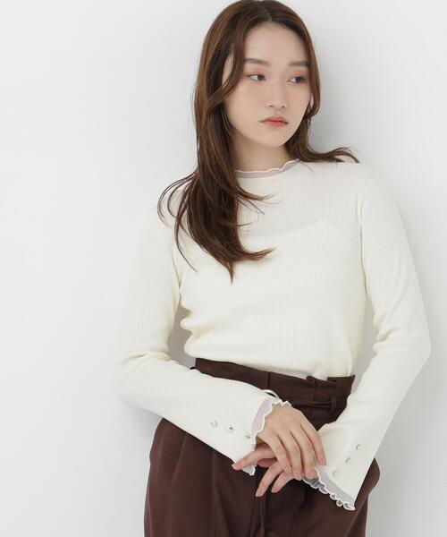 NATURAL BEAUTY BASIC(ナチュラルビューティーベーシック)の「モックネックシアーカフスニット(ニット/セーター・レディース・ピンク/オフホワイト/ブラック/ダークブラウン・FREE)」の15枚目の写真