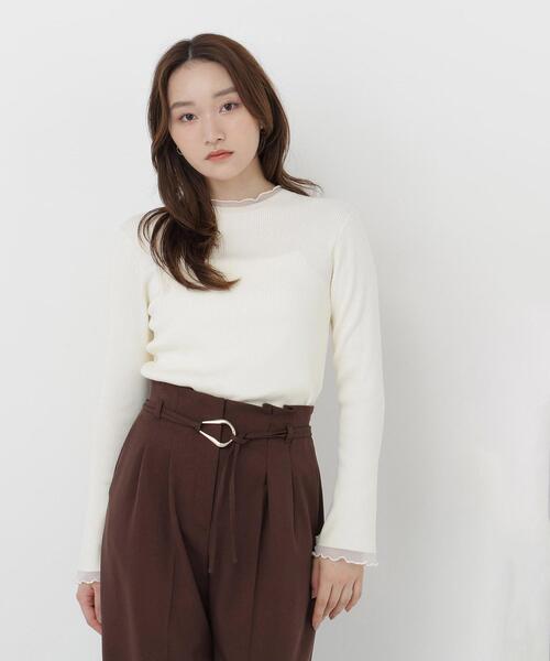 NATURAL BEAUTY BASIC(ナチュラルビューティーベーシック)の「モックネックシアーカフスニット(ニット/セーター・レディース・ピンク/オフホワイト/ブラック/ダークブラウン・FREE)」の6枚目の写真