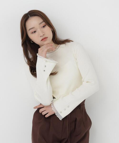 NATURAL BEAUTY BASIC(ナチュラルビューティーベーシック)の「モックネックシアーカフスニット(ニット/セーター・レディース・ピンク/オフホワイト/ブラック/ダークブラウン・FREE)」の8枚目の写真