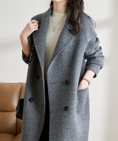 AMAJI(アマジ)の「ヘリンボーン ダブルブレスト ウールコート(その他アウター・レディース・ブラウン/ブラック/ベージュ/グレー・SMALL/MEDIUM/LARGE/X-LARGE)」の5枚目の写真