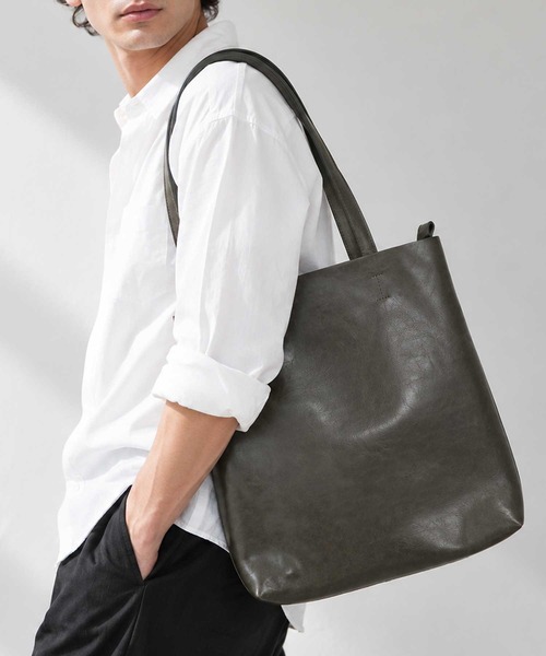 TopIsm(トップイズム)の「スプリットレザートートバッグ(縦型)(トートバッグ・メンズ・ネイビー/グレー/ブラウン/ブラック・F)」の2枚目の写真