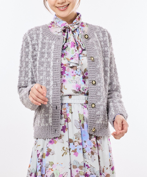 NARACAMICIE（ナラカミーチェ）の「【NARACAMICIE】チェックファンシーヤーンニットカーディガン（ニット/セーター・レディース・ブラック・XL）」の2枚目の写真