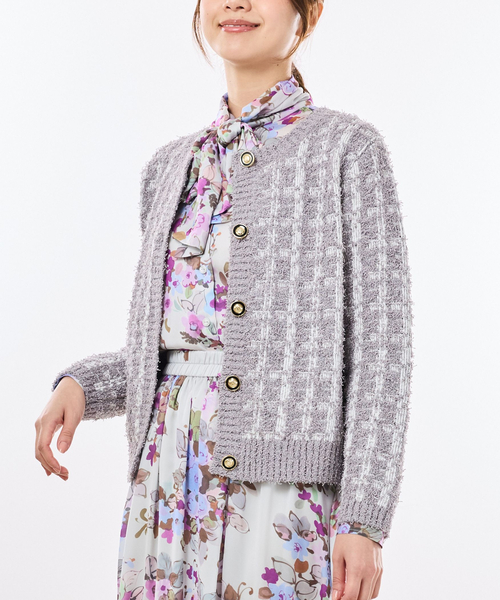 NARACAMICIE（ナラカミーチェ）の「【NARACAMICIE】チェックファンシーヤーンニットカーディガン（ニット/セーター・レディース・ブラック・XL）」の3枚目の写真