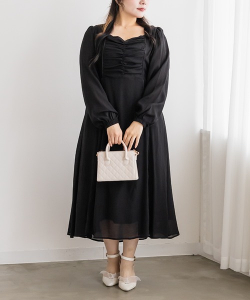 CLETTE（クレット）の「フロント切替ギャザーワンピース（ワンピース・レディース・ピンク/サックスブルー/ブラック・4L/3L/LL）」の2枚目の写真