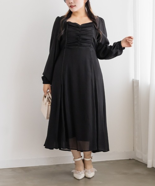 CLETTE（クレット）の「フロント切替ギャザーワンピース（ワンピース・レディース・ピンク/サックスブルー/ブラック・4L/3L/LL）」の22枚目の写真