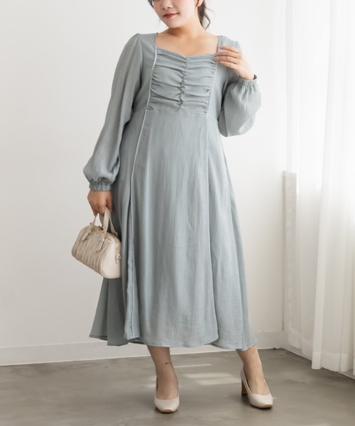 CLETTE（クレット）の「フロント切替ギャザーワンピース（ワンピース・レディース・ピンク/サックスブルー/ブラック・4L/3L/LL）」の5枚目の写真