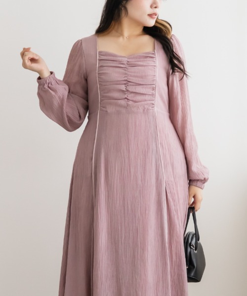 CLETTE（クレット）の「フロント切替ギャザーワンピース（ワンピース・レディース・ピンク/サックスブルー/ブラック・4L/3L/LL）」の7枚目の写真