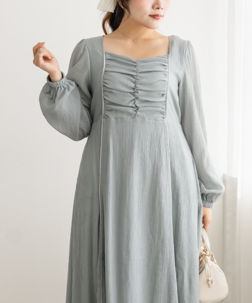 CLETTE（クレット）の「フロント切替ギャザーワンピース（ワンピース・レディース・ピンク/サックスブルー/ブラック・4L/3L/LL）」の4枚目の写真