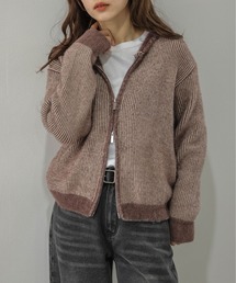 ニュアンスニットパーカー/フーディー/ダブルジップ