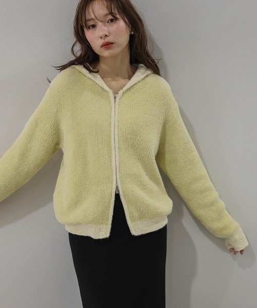 SUGAR BISKET（シュガービスケット）の「ニュアンスニットパーカー/フーディー/ダブルジップ（パーカー・レディース・ブラウン/ブルー/グレー/イエロー・フリー）」の11枚目の写真