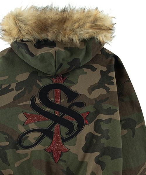 SUPPLIER カモフラ柄 ファー付き ジップパーカー SUPPLIER-Faux Fur Cross Zip Hoodie（パーカー）｜SUPPLIER