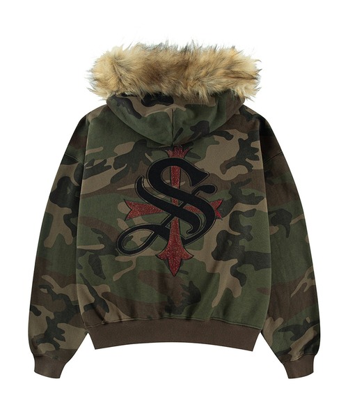 SUPPLIER カモフラ柄 ファー付き ジップパーカー SUPPLIER-Faux Fur Cross Zip Hoodie（パーカー）｜SUPPLIER