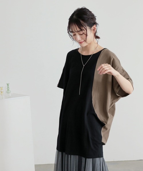 n'OrLABEL(ノアールレーベル)の「配色ブロッキングチュニック(Tシャツ/カットソー・レディース・チャコールグレー/ブラック・FREE)」の7枚目の写真