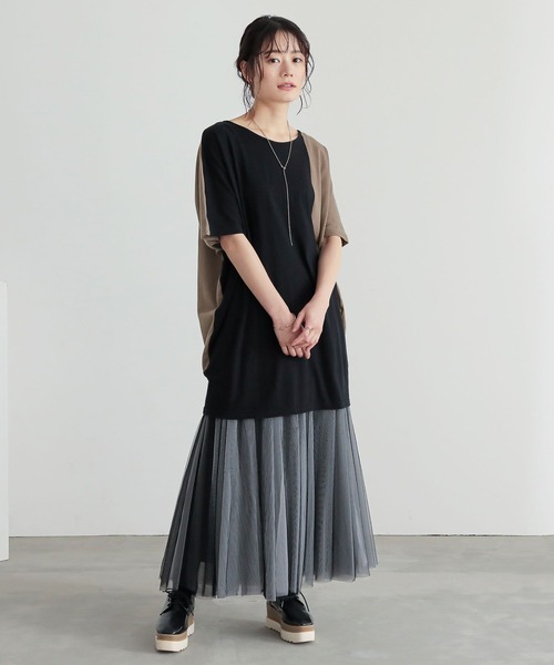 n'OrLABEL(ノアールレーベル)の「配色ブロッキングチュニック(Tシャツ/カットソー・レディース・チャコールグレー/ブラック・FREE)」の8枚目の写真