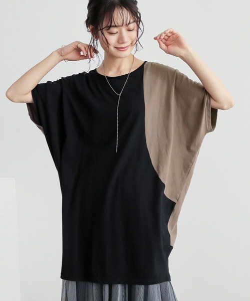 n'OrLABEL(ノアールレーベル)の「配色ブロッキングチュニック(Tシャツ/カットソー・レディース・チャコールグレー/ブラック・FREE)」の9枚目の写真