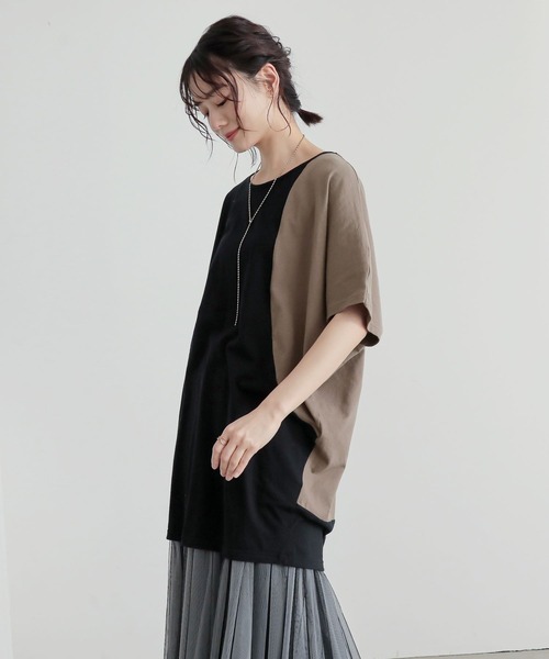n'OrLABEL(ノアールレーベル)の「配色ブロッキングチュニック(Tシャツ/カットソー・レディース・チャコールグレー/ブラック・FREE)」の10枚目の写真