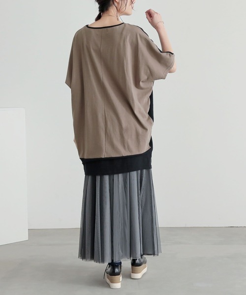 n'OrLABEL(ノアールレーベル)の「配色ブロッキングチュニック(Tシャツ/カットソー・レディース・チャコールグレー/ブラック・FREE)」の12枚目の写真