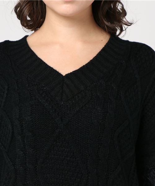 ENVYM（アンビー）の「Ｔｗｏ ｐａｔｔｅｒｎ ｖｏｌｕｍｅ ｋｎｉｔ         （ニット/セーター・レディース・ブラック/ベージュ/グレー・FREE）」の6枚目の写真