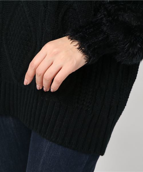 ENVYM（アンビー）の「Ｔｗｏ ｐａｔｔｅｒｎ ｖｏｌｕｍｅ ｋｎｉｔ         （ニット/セーター・レディース・ブラック/ベージュ/グレー・FREE）」の5枚目の写真