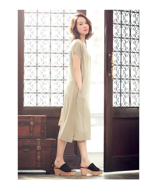 KOBE LETTUCE（コウベレタス）の「コルク調ウエッジソール風ワンベルトサボサンダル/レディース/シューズ[I1512]神戸レタス（サンダル・レディース・ブルー系その他/キャメル/ベージュ/ブラック・S/L/M）」の7枚目の写真