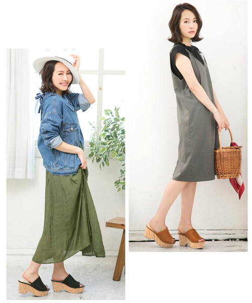 KOBE LETTUCE（コウベレタス）の「コルク調ウエッジソール風ワンベルトサボサンダル/レディース/シューズ[I1512]神戸レタス（サンダル・レディース・ブルー系その他/キャメル/ベージュ/ブラック・S/L/M）」の8枚目の写真