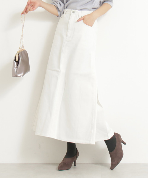 N.(N. Natural Beauty Basic)(エヌエヌナチュラルビューティーベーシック)の「◆サイドフレアデニムマキシスカート(デニムスカート・レディース・ホワイト/ベージュ/ブルー・SMALL/MEDIUM)」の2枚目の写真