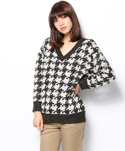 JOURNAL STANDARD（ジャーナルスタンダード）の「チドリチェック Vネックプルオーバー #（ニット/セーター・レディース・ブラックミックス/ブラウン・FREE）」の10枚目の写真