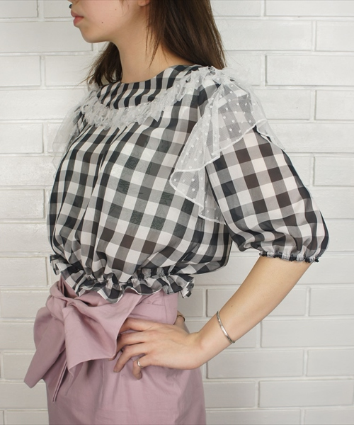 made in HEAVEN(メイドインヘブン)の「Emily top(シャツ/ブラウス・レディース・ブラック/グレー・ONE SIZE)」の5枚目の写真